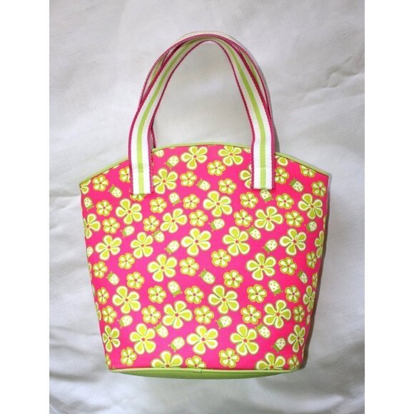 Lilly Pulitzer Dune Buggy Floral print purse Pink and Green Tote Lady Bug - Picture 1 of 9